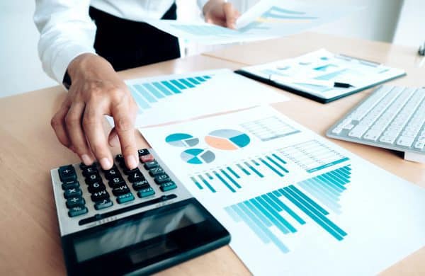 Finances Saving Economy concept. Female accountant or banker use