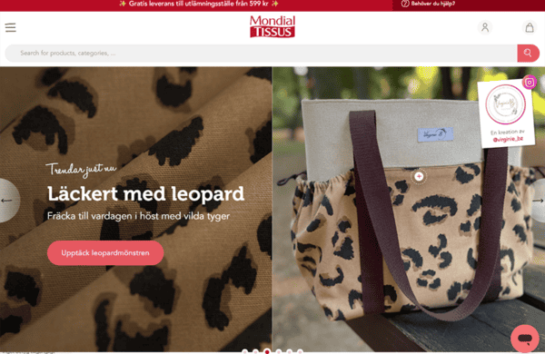 Site e-commerce Mondial Tissus pour la Suède