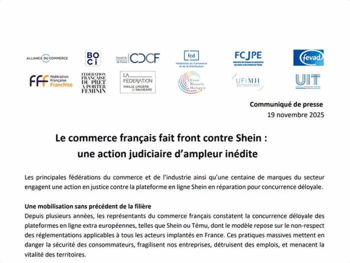 Douze fédérations du commerce et de l’industrie et une centaine de marques intentent une action judiciaire contre Shein