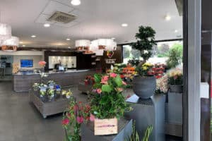 Intérieur de magasin franchisé à l'enseigne Carrément Fleurs