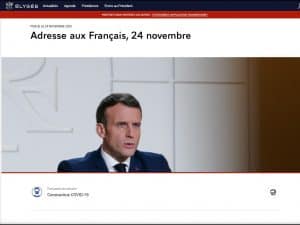 Emmanuel Macron s'adresse aux Français le 24 novembre 2020