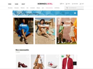 Page d'accueil du site vente de chaussures Sarenza